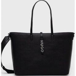 HUGO torebka kolor czarny. Czarne shopper bag Hugo, bez wzorów, na ramię, bez dodatków. Za 749.99 zł.