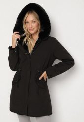 Czarna Dwustronna Kurtka Parka Futerko z Kapturem Alorrise. Czarne kurtki Born2be, l, bez wzorów, z futra, eleganckie, z kapturem. Za 279.99 zł.