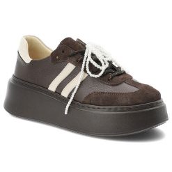 Czekoladowe Sneakersy Armodo Skórzane Buty Damskie. Brązowe buty treningowe Armodo, bez wzorów, z jeansu, bez zapięcia. Za 331.99 zł.