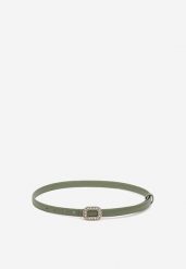 Zielony Pasek Ozdobiony Metaliczną Klamrą Qitanea. Zielone paski Renee, bez wzorów, z jeansu, eleganckie. Za 24.99 zł.
