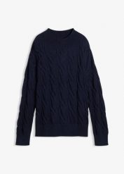 Sweter oversize z miękkiej mieszanki wiskozy. Niebieskie swetry bonprix, bez wzorów, z wiskozy, bez ramiączek. Za 139.99 zł.
