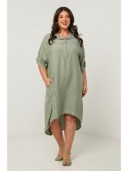 Curvy Lady Sukienka w kolorze khaki rozmiar: 48/50. Brązowe sukienki Curvy Lady, bez wzorów, klasyczne, bez kołnierzyka, bez ramiączek, midi. Za 145.60 zł.