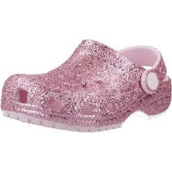 Sandały CROCS CLASSIC CHUNKY GLITT Rose. Czerwone sandały Crocs, bez wzorów, z gumy, bez obcasa, bez zapięcia. Za 189.99 zł.