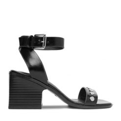 Sandały JENNY. Czarne sandały Jenny, bez wzorów, bez obcasa, na słupku, bez zapięcia. Za 139.99 zł.