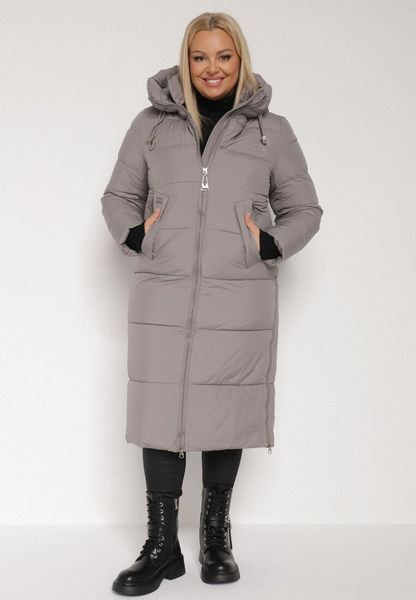 Szara Długa Kurtka Pikowana z Kapturem i Bocznymi Suwakami Mevoressa. Szare kurtki Born2be, na zimę, plus size, bez wzorów, z dzianiny, z kapturem. Za 299.99 zł.