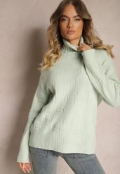 Miętowy Golf o Klasycznym Kroju Savelle. Zielone swetry Renee, l, bez wzorów, z jeansu, eleganckie, bez ramiączek. W wyprzedaży za 87.99 zł.