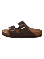 Birkenstock Skórzane klapki "Arizona" w kolorze ciemnobrązowym rozmiar: 43. Brązowe klapki Birkenstock, bez wzorów, ze skóry, klasyczne, z otwartym noskiem, bez obcasa, bez zapięcia. Za 433.95 zł.