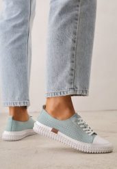 Jasnozielone Skórzane Tenisówki z Perforacją na Elastycznej Podeszwie Eireme. Zielone trampki Born2be, bez wzorów, z jeansu, klasyczne, bez zapięcia. Za 199.99 zł.
