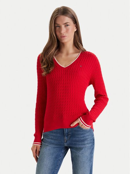Tommy Hilfiger Sweter WW0WW44987 Czerwony Regular Fit. Czerwone swetry Tommy Hilfiger, s, bez wzorów, z bawełny, bez ramiączek. Za 343.99 zł.