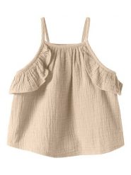 Name it Top "Hiisa" w kolorze beżowym rozmiar: 104. Brązowe topy Name it, bez wzorów, z bawełny, bez kołnierzyka, bez ramiączek. Za 52.55 zł.
