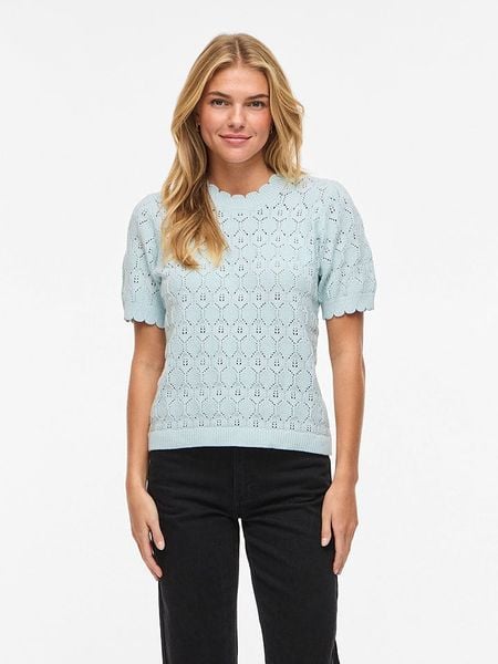 Vila Sweter "Vilowen" w kolorze błękitnym rozmiar: L. Niebieskie swetry Vila, l, bez wzorów, z bawełny, bez ramiączek. Za 78.84 zł.