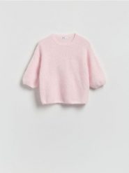 Sweter z wełną - pastelowy róż. Czerwone swetry Reserved, l, bez wzorów, z dzianiny, bez ramiączek. Za 159.99 zł.