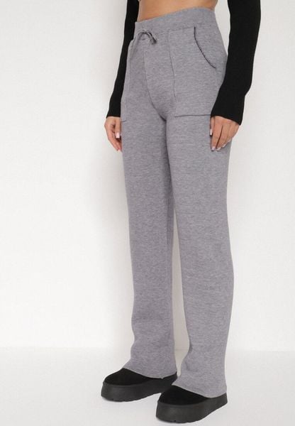 Szare Sweterkowe Spodnie z Wełną z Ozdobnymi Kieszeniami Monilana. Szare jeansy Born2be, l, bez wzorów, z jeansu. Za 79.99 zł.