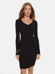 Guess Sukienka dzianinowa Isabella W4BK07 Z3HP2 Czarny Slim Fit. Czarne sukienki Guess, m, z aplikacjami, z dzianiny, bez kołnierzyka, bez ramiączek. Za 379.99 zł.
