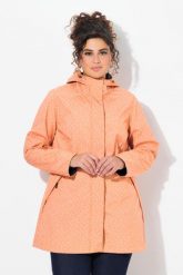 Damskie Długa kurtka softshell wodoodporna wzór z kroplami deszczu kaptur. Niebieskie kurtki przejściowe sportowe Ulla Popken, plus size, bez wzorów, z elastanu, z kapturem, trekkingowe. Za 484.99 zł.