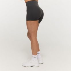 Spodenki damskie fitness slim z wysokim stanem BEAT Charcoal. Szare szorty sportowe GYMBEAM, bez wzorów, z elastanu, z podwyższonym stanem, do biegania. Za 83.90 zł.