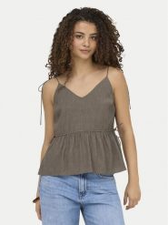ONLY Top Nele 15370325 Beżowy ciemny Regular Fit. Brązowe topy ONLY, l, bez wzorów, z wiskozy, bez kołnierzyka, bez ramiączek. Za 149.99 zł.