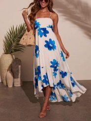 Milan Kiss Sukienka w kolorze biało-niebieskim rozmiar: M. Białe sukienki Milan Kiss, na imprezę, m, bez wzorów, z wiskozy, bez kołnierzyka, bez ramiączek, maxi. Za 162.49 zł.