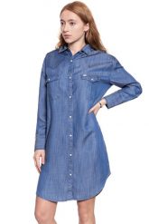 DAMSKA SUKIENKA LEE SHIRT DRESS BLEACHED DENIM L50UKRES. Niebieskie sukienki Lee, l, bez wzorów, z denimu, bez kołnierzyka, bez ramiączek. Za 169.99 zł.