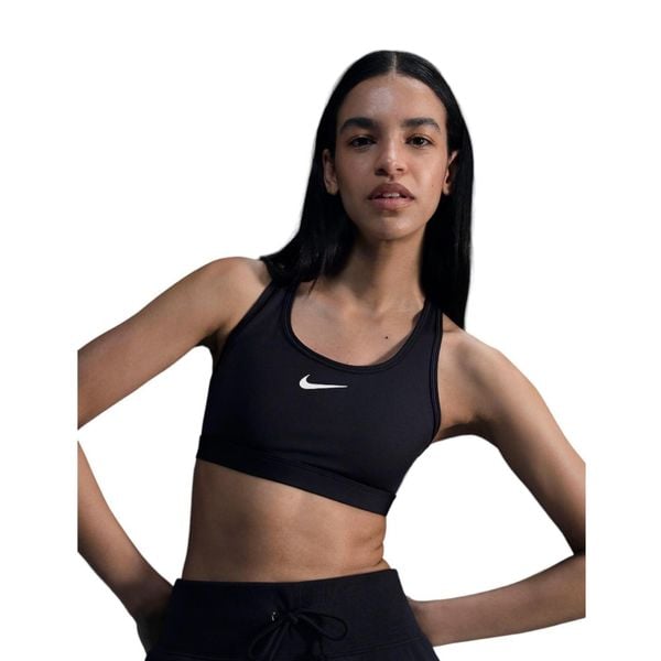 Biustonosz sportowy Nike średnie wsparcie. Czarne biustonosze sportowe Nike, bez wzorów, z materiału, na fitness i siłownię, dri-fit (nike). Za 137.00 zł.