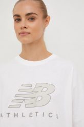 New Balance t-shirt bawełniany kolor biały. Białe t-shirty New Balance, l, bez wzorów, z bawełny, bez kołnierzyka, bez ramiączek. W wyprzedaży za 109.99 zł.