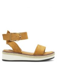 DeeZee Sandały WS091-01 Brązowy. Brązowe sandały DeeZee, bez wzorów, z materiału, bez obcasa, na koturnie, bez zapięcia. Za 119.99 zł.