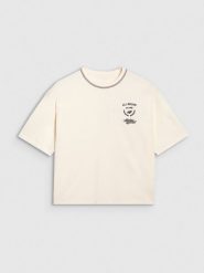 4F T-shirt oversize z nadrukiem damski - biały XL. Białe t-shirty sportowe 4f, uniwersalny, bez wzorów, z bawełny, bez ramiączek. Za 69.99 zł.