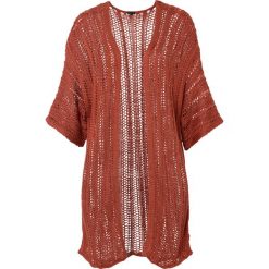 Długi sweter ażurowy bez zapięcia. Czarne swetry bonprix, na lato, w ażurowe wzory, z dzianiny, bez ramiączek. Za 119.99 zł.