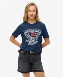 Koszulka Varsity Relaxed Embellish. Niebieskie t-shirty sportowe Superdry, m, z aplikacjami, z bawełny, bez ramiączek. Za 127.40 zł.
