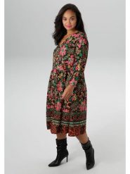 Aniston Sukienka w kolorze czarnym ze wzorem rozmiar: 50. Czarne sukienki Aniston, bez wzorów, z wiskozy, bez kołnierzyka, bez ramiączek, midi. Za 91.77 zł.