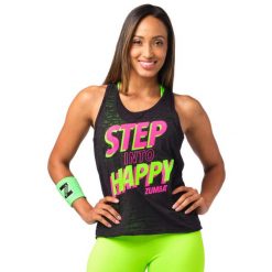 Koszulka fitness damska na szerokich ramiączkach o luźnym fasonie ZUMBA. Czarne t-shirty sportowe ZUMBA WEAR, xs, bez wzorów, z bawełny, bez ramiączek, na fitness i siłownię. W wyprzedaży za 89.00 zł.