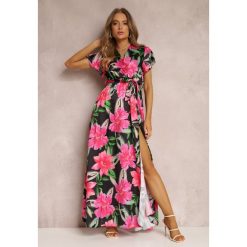 Czarno-Różowa Sukienka Lecerf. Czarne sukienki Renee, s, bez wzorów, eleganckie, bez kołnierzyka, bez ramiączek, maxi, kopertowe. W wyprzedaży za 104.99 zł.