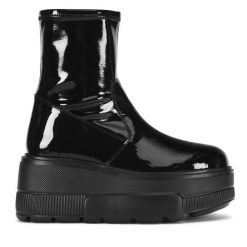 Botki Badura. Czarne botki Badura, bez wzorów, bez obcasa, na koturnie, bez zapięcia. Za 279.99 zł.
