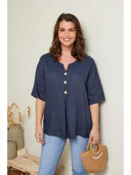 Curvy Lady Lniana bluzka w kolorze granatowym rozmiar: 40/42. Niebieskie bluzki Curvy Lady, bez wzorów, ze lnu, klasyczne, bez kołnierzyka, bez ramiączek. Za 127.65 zł.