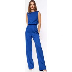 Elegancki Kombinezon z Guzikami na Plecach - Chabrowy. Niebieskie kombinezony Nife, l, bez wzorów, z elastanu, eleganckie, bez kołnierzyka, bez ramiączek. Za 259.90 zł.