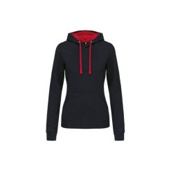 Bluza damska z kapturem Kariban Contrastée. Czarne bluzy KARIBAN, bez wzorów, eleganckie, bez ramiączek, z kapturem. Za 189.50 zł.
