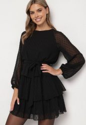 Czarna Sukienka Roseflash. Czarne sukienki Born2be, na imprezę, s, bez wzorów, z materiału, bez kołnierzyka, bez ramiączek, mini, rozkloszowane. W wyprzedaży za 76.49 zł.