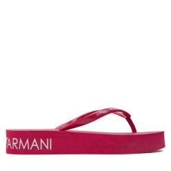 Klapki Emporio Armani. Czerwone klapki Emporio Armani, bez wzorów, bez obcasa, bez zapięcia. Za 399.99 zł.