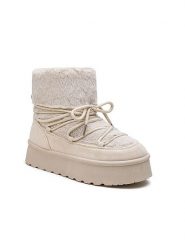 Foreverfolie Botki zimowe w kolorze beżowym rozmiar: 37. Brązowe botki Foreverfolie, bez wzorów, z materiału, bez obcasa, na platformie, bez zapięcia. Za 121.80 zł.