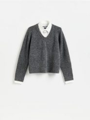 Sweter z domieszką alpaki - ciemnoszary. Szare swetry Reserved, l, bez wzorów, z dzianiny, bez ramiączek. Za 139.99 zł.