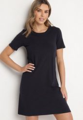 Granatowa Bawełniana Sukienka o Kroju Typu T-shirt Nilisea. Niebieskie sukienki Born2be, l, bez wzorów, z bawełny, bez kołnierzyka, bez ramiączek, mini. W wyprzedaży za 33.99 zł.