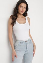 Biały Bawełniany Top na Ramiączkach z Prążkowanej Tkaniny Wenlina. Białe topy Born2be, m, bez wzorów, z bawełny, eleganckie, bez kołnierzyka, bez ramiączek. W wyprzedaży za 38.24 zł.