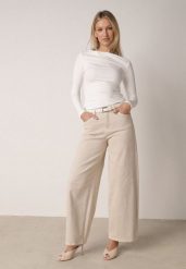 Beżowe Bawełniane Jeansy Szerokie z Wysokim Stanem Wylinnys. Brązowe jeansy Born2be, l, bez wzorów, z bawełny, eleganckie, z podwyższonym stanem. Za 119.99 zł.