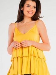 Bluzka Model A432 Yellow - awama. Żółte bluzki Awama, l, bez wzorów, z elastanu, eleganckie, bez kołnierzyka, bez ramiączek. Za 207.17 zł.