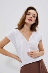 Bawełniana bluzka koszulowa biała. Białe bluzki MOODO, xs, bez wzorów, z bawełny, bez kołnierzyka, bez ramiączek. W wyprzedaży za 29.99 zł.