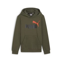 Młodzieżowa bluza z kapturem i dużym dwukolorowym logo Essentials+ PUMA. Zielona bluzy Puma, m, bez wzorów, z materiału, z kapturem, do biegania. Za 159.49 zł.