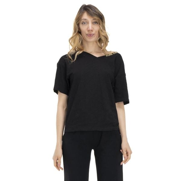 Damski T-shirt z dekoltem w kształcie litery V w kolorach ziemi. Czarne t-shirty LEONE 1947 APPAREL, l, bez wzorów, z tkaniny, sportowe, bez kołnierzyka, bez ramiączek. W wyprzedaży za 92.45 zł.