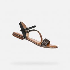 Sandały GEOX D55DQD Czarny. Czarne sandały Geox, bez wzorów, ze skóry, bez obcasa, bez zapięcia. Za 332.99 zł.