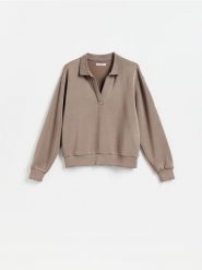 Bluza z dodatkiem modalu - brązowy. Brązowe bluzy bez kaptura Reserved, l, bez wzorów, z dzianiny, bez kaptura. Za 109.99 zł.