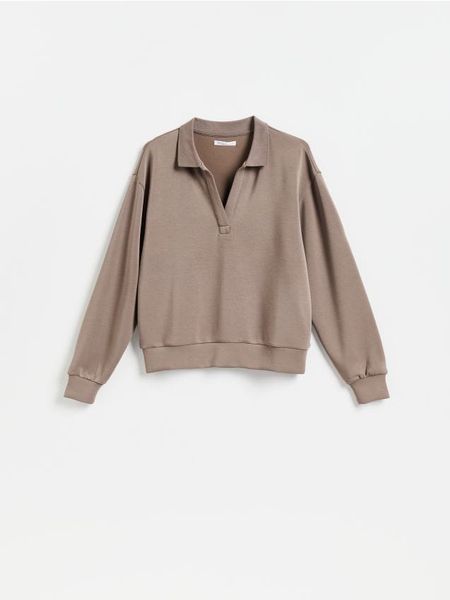 Bluza z dodatkiem modalu - brązowy. Brązowe bluzy Reserved, l, bez wzorów, z dzianiny, bez ramiączek, bez kaptura. Za 109.99 zł.
